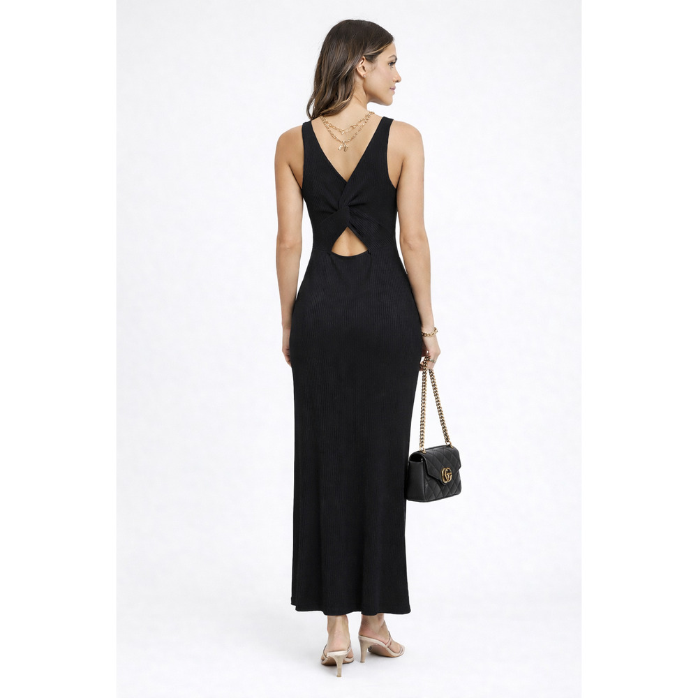 Freshman 1966 black ribbed maxi dress, size small.